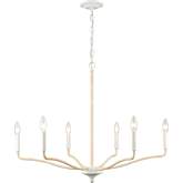 Breezeway 31"H 6 Light Chandelier in White Coral Finish & Rattan