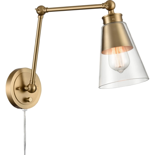 Albany 16"H 1 Light Hinged Swingarm Wall Sconce in Brushed Gold & Glass