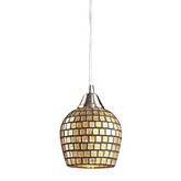 Fusion 1 Light Pendant Light in Satin Nickel & Gold Mosaic Glass (LED)