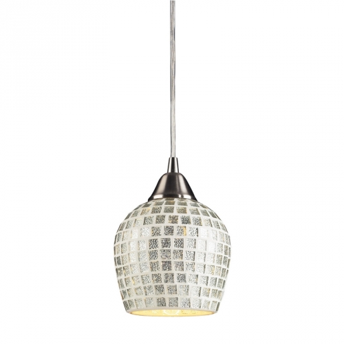 Fusion 1 Light Pendant Light in Satin Nickel w/ Silver Mosaic Glass