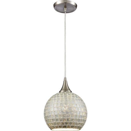 Fusion 8"W 1 Light Ceiling Pendant Light in Satin Nickel & Mosaic Glass