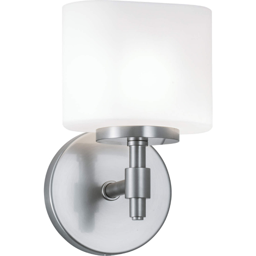 Moderne 1 Light Vanity Wall Sconce in Brushed Nickel & Opal White Glass