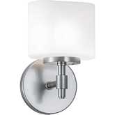 Moderne 1 Light Vanity Wall Sconce in Brushed Nickel & Opal White Glass