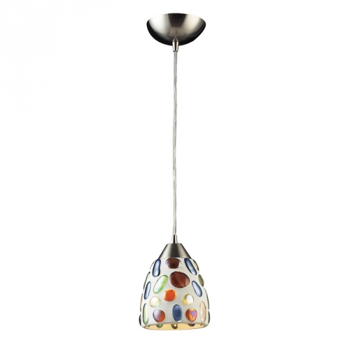 Gemstone 1 Light Pendant Light w/ Satin Nickel Hardware & Multi Color Glass (LED)