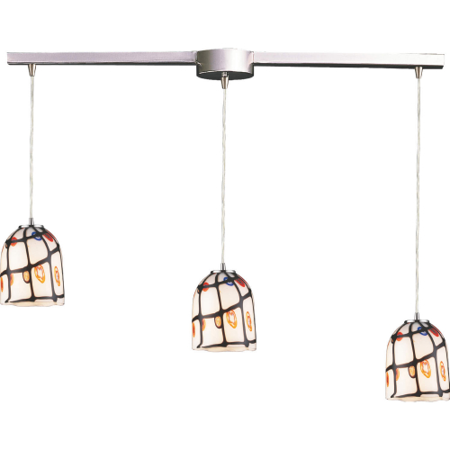 Rapture 3 Light Ceiling Pendant Light in Metal & Multicolor Tiffany Glass