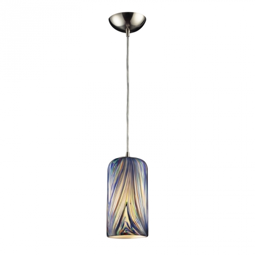 Molten 1 Light Pendant Light in Satin Nickel w/ Molten Ocean Glass