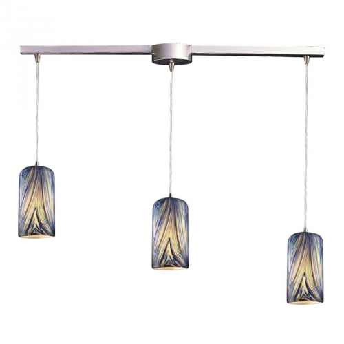 Molten 3 Light Pendant Light in Satin Nickel w/ Molten Ocean Glass