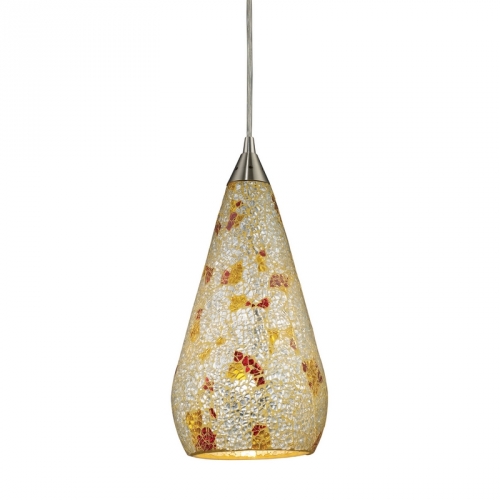 Curvalo 1 Light Pendant Light in Satin Nickel w/ Silver Multicolored Crackle