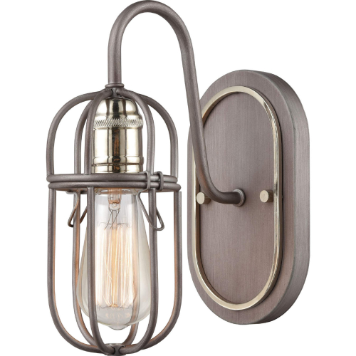 Industrial Cage 1 Light Vanity Light in Weathered Zinc & Polished Nickel