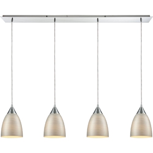 Merida 4 Light Linear Pan Ceiling Pendant in Polished Chrome w/ Silver Linen Glass