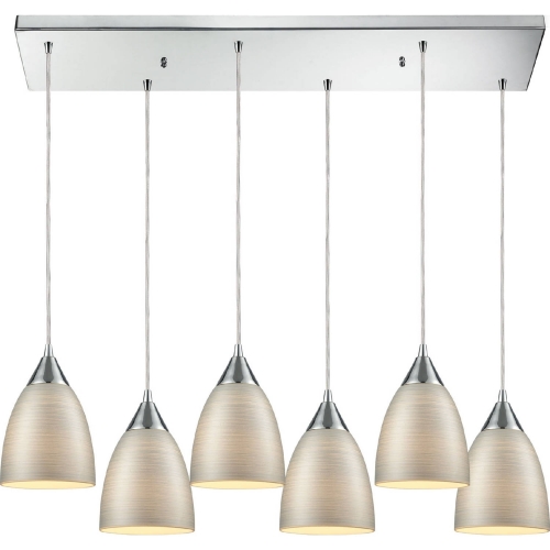 Merida 6 Light Rectangle Ceiling Pendant in Polished Chrome w/ Silver Linen Glass