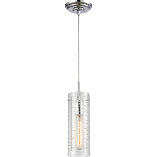 Swirl 5"W 1 Light Pendant in Polished Chrome & Clear Etched Glass