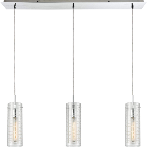 Swirl 36"W 3 Light Pendant in Polished Chrome & Clear Etched Glass