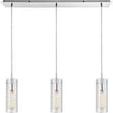 Swirl 36"W 3 Light Pendant in Polished Chrome & Clear Etched Glass