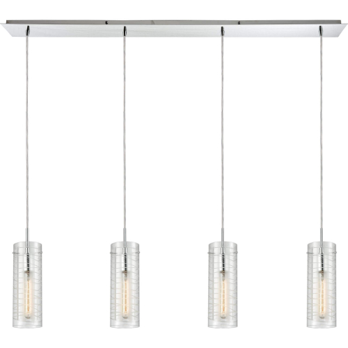 Swirl 46"W 4 Light Pendant in Polished Chrome & Clear Etched Glass