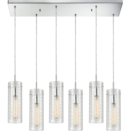 Swirl 32"W 6 Light Pendant in Polished Chrome & Clear Etched Glass