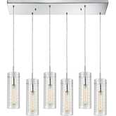 Swirl 32"W 6 Light Pendant in Polished Chrome & Clear Etched Glass