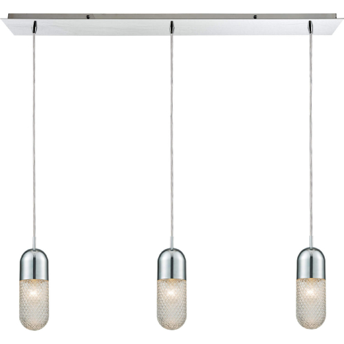 Capsula 36"W 3 Light Ceiling Pendant Light in Polished Chrome & Clear Textured Glass