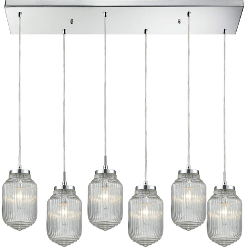 Dubois 32"W 6 Light Ceiling Pendant Light in Polished Chrome & Clear Glass