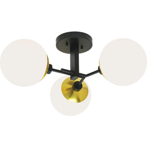 Triple Play Semi-Flush Mount Light in Polished Brass, Black & Opal Glass