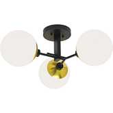 Triple Play Semi-Flush Mount Light in Polished Brass, Black & Opal Glass