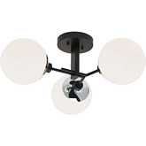 Triple Play Semi-Flush Mount Light in Polished Nickel, Black & Opal Glass