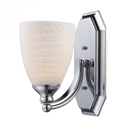 1 Light Bath Vanity Fixture in Polished Chrome & White Swirl Glass