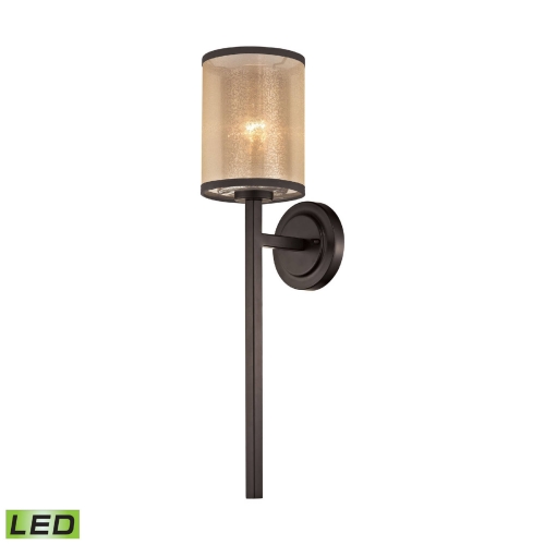 Diffusion 1 Light LED Wall Sconce in Oil Rubbed Bronze w/ Beige Organza Drum Shade w/ Mercury Glass