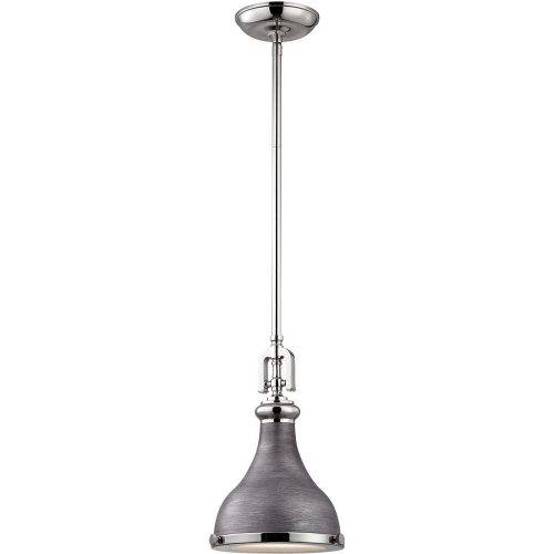 Rutherford 1 Light Pendant Light in Weathered Zinc w/ Polished Nickel