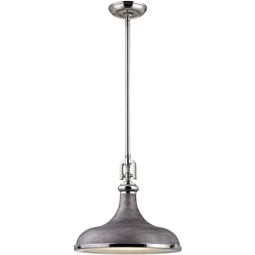 Rutherford 1 Light Pendant Light in Weathered Zinc w/ Polished Nickel