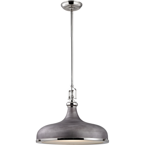 Rutherford 1 Light Pendant Light in Weathered Zinc with Polished Nickel