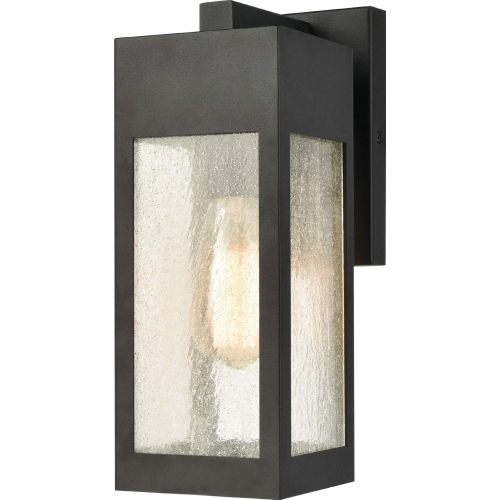 Angus 13"H 1 Light Outdoor Wall Sconce in Charcoal Metal & Heavy Seeded Glass