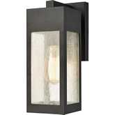 Angus 13"H 1 Light Outdoor Wall Sconce in Charcoal Metal & Heavy Seeded Glass