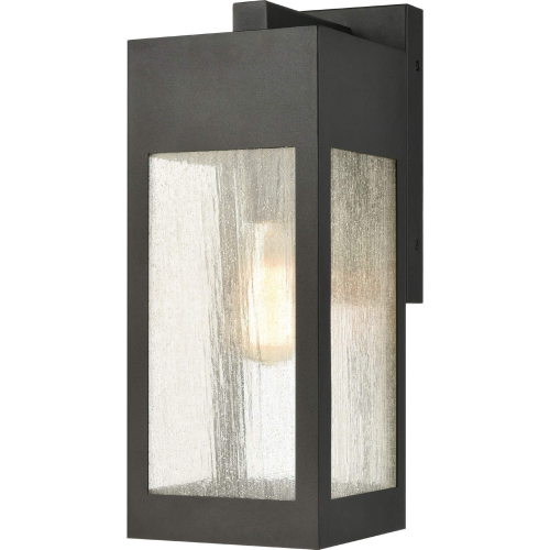 Angus 17"H 1 Light Outdoor Wall Sconce in Charcoal Metal & Heavy Seeded Glass