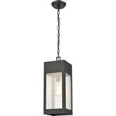 Angus 7"W 1 Light Outdoor Pendant in Charcoal Metal & Heavy Seeded Glass