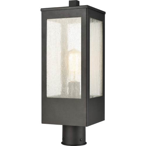 Angus 20"H 1 Light Outdoor Post Light in Charcoal Metal & Heavy Seeded Glass