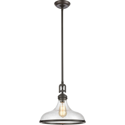 Rutherford 15"W 1 Light Pendant in Oil Rubbed Bronze & Seeded Glass