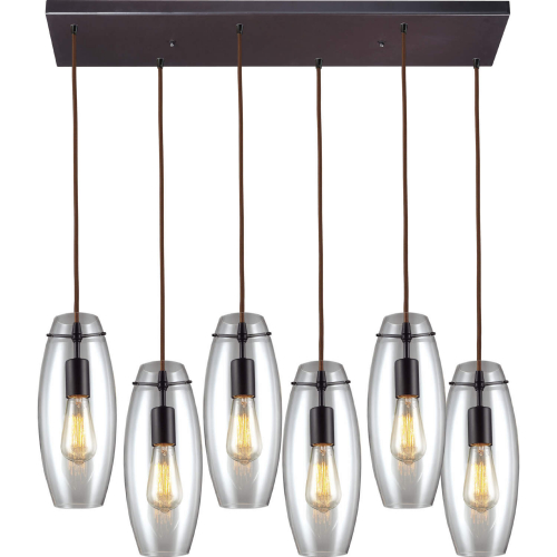 Menlow Park 32"W 6 Light Multi Pendant in Oiled Bronze & Smoke Glass