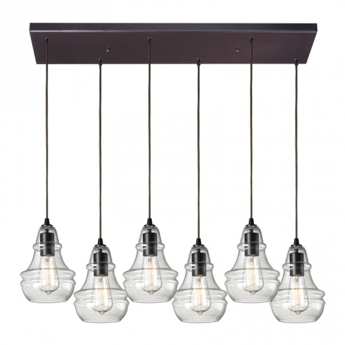 Menlow Park 6 Light Pendant Light in Oiled Bronze w/ Filament Style Bulb