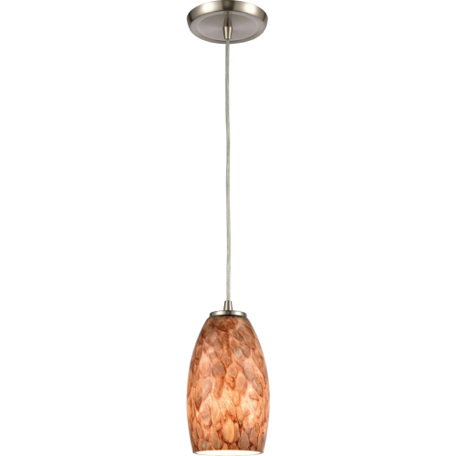 Nature's Collage 1 Light Ceiling Pendant Light in Nickel & Feathered Brown Glass