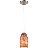 Nature's Collage 1 Light Ceiling Pendant Light in Nickel & Feathered Brown Glass