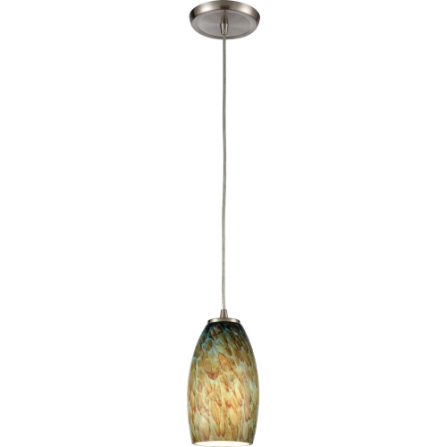 Nature's Collage Light Ceiling Pendant Light in Nickel & Aqua Feathered Glass