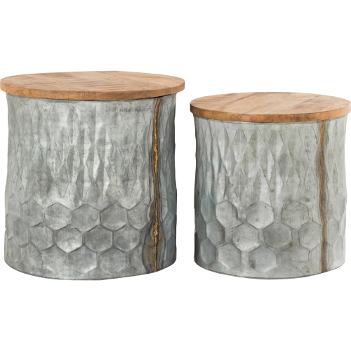 Caldwell Outdoor Stools in Galvanized Gray Metal & Wood (Set of 2)