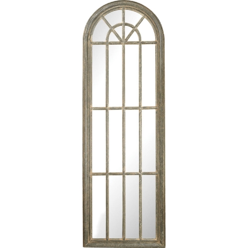 Full Length Arched Window Pane Mirror in Grey White Wash