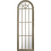 Full Length Arched Window Pane Mirror in Grey White Wash