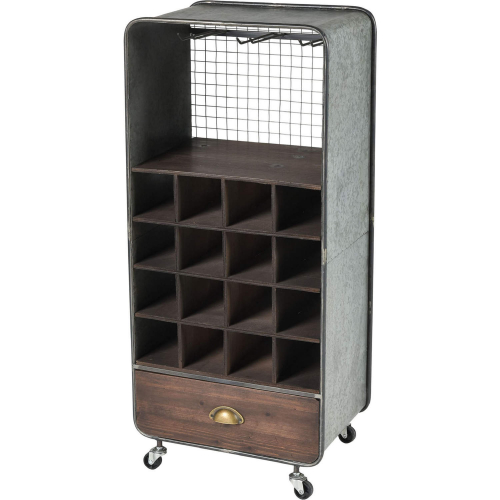 Brookdale Wine Cart in Gray Wood & Metal