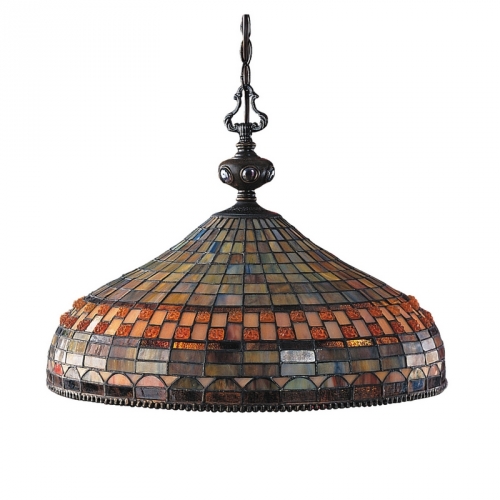 Jewelston 3 Light Pendant Light in Classic Bronze w/ Mosaic Tiffany Glass