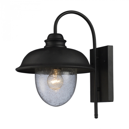 Streeside Cafe 1 Light Outdoor Sconce in Matte Black w/ Heavy Seeded Blown Glass