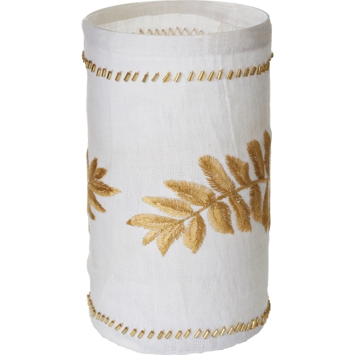 White Linen Gold Stitched Fern Votive Candleholder (Large)