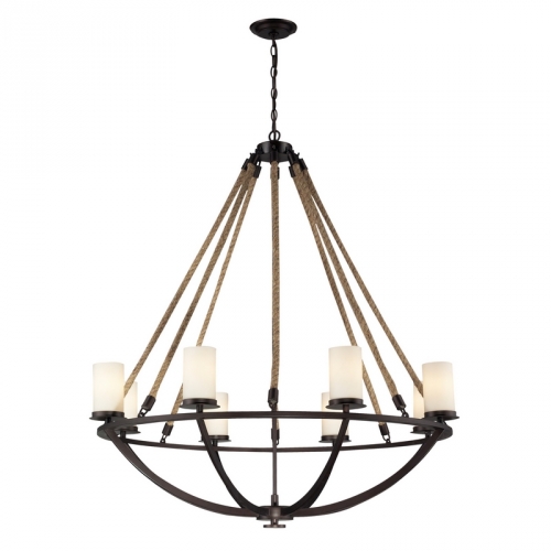 Natural Rope 8 Light Chandelier in Aged Bronze